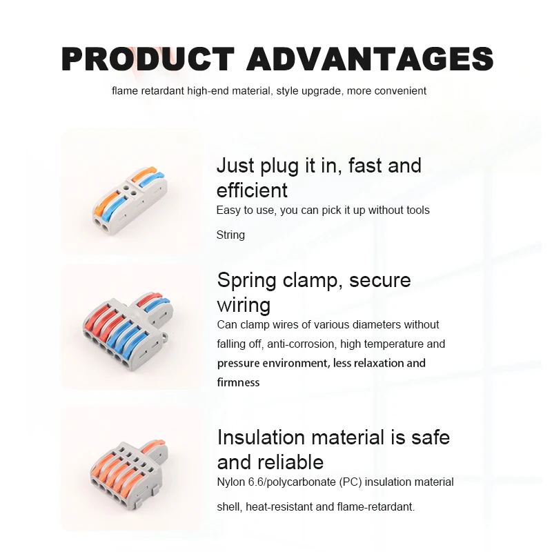 5 PCS Quick Wire Cable Connectors Universal Compact Conductor Spring Splicing Wiring Connector Push-in Splitter Terminal Block