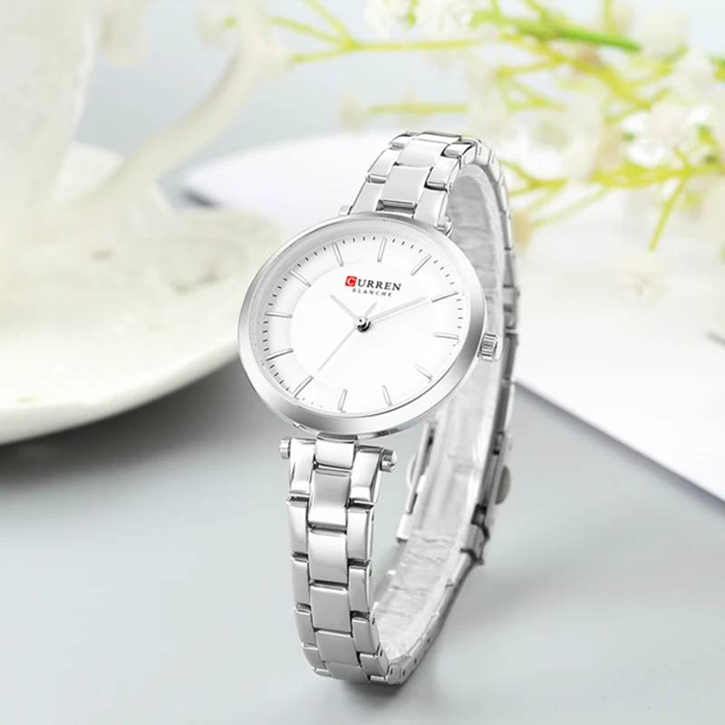 Curren relógio feminino strass moda quartzo malha aço relógio para mulher causal azul senhoras relógio bayan kol saati luxo