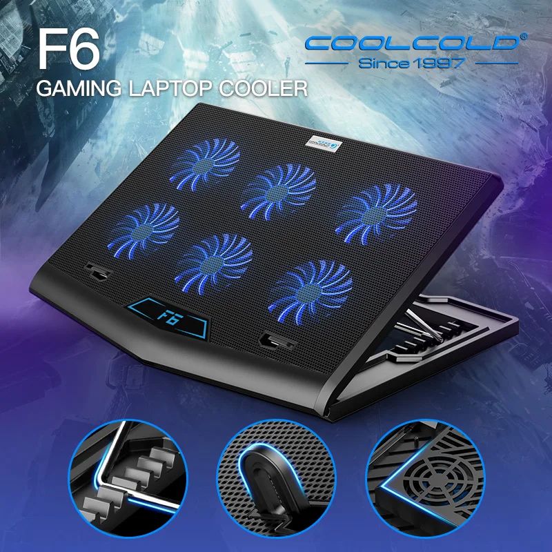 

Coolcold 7 Adjustable Heights Six High Speed Fans Strong Cooling Gaming Laptop Cooler with LED Screen