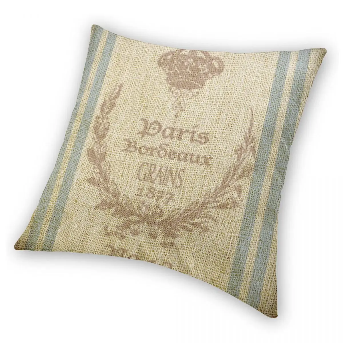 Bonjour Faux Grain Sack Square Pillowcase Polyester Linen Velvet Printed Zip Decor Room Cushion Cover 45x45