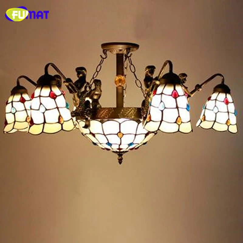 

FUMAT Modern Pendant Ceiling Lamps TIffany Stained Glass Art Home LED Flower Dining Room Chandelier light Hanglamp Fixture Lamp