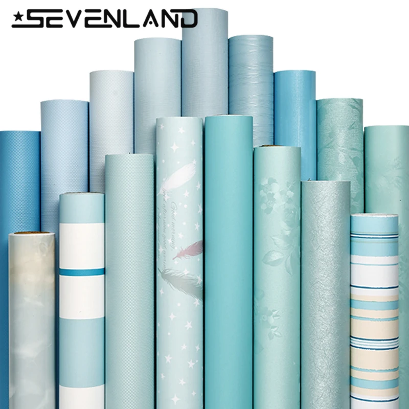 Sevenland Self adhesive Waterproof Blue Series Kitchen Cupboard Cabinet PVC Wallpaper Wall Sticker Wall Decor