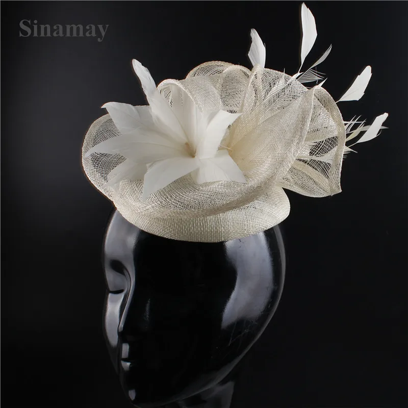 Elegant Ladies Women Marron Fascinators Hat Wedding Feather Flower Race Headbands Events Hair Accessories Cocktail Headwear