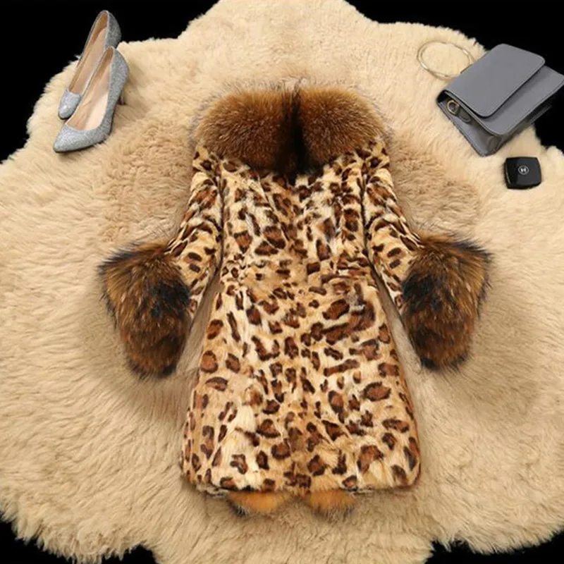 UHYTGF Loose Size Faux Fur Coat Women Fashion Winter Coat Autumn Warm Soft Leopard Print Fur Jacket Female Overcoat Outerwear627