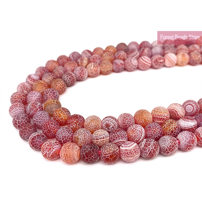 Natural Frost Crab Red Agates Round Loose Beads 15