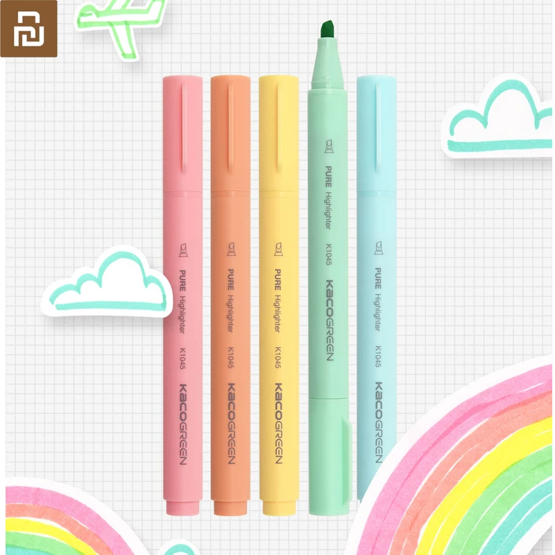 youpin kaco 5pcs Candy colors Highlighters Marker pen color mark anti-scroll design Office stationery Draw for students kids