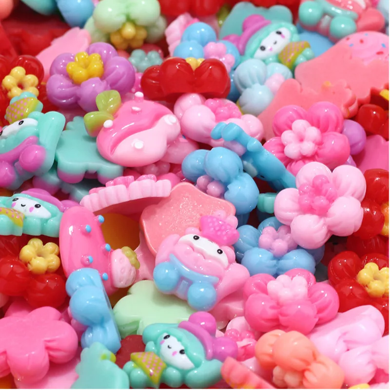 500pcs/Bag DIY Resin Rings Pendants Slime Cartoon Chidren Toys Beads Girl Gift Dress Up Accessories Party Kids Cute Crafts Toy