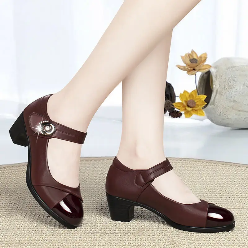 Cresfimix women light weight wine red office square heel pumps lady casual high quality black pu leather party shoes a6661z