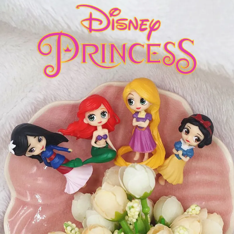 4Pcs/set Disney Princess Keychain Anime Figures Mermaid Mulan Key Chains Action Toys Figure Cute Pvc Keyring Pendant Kids Gifts