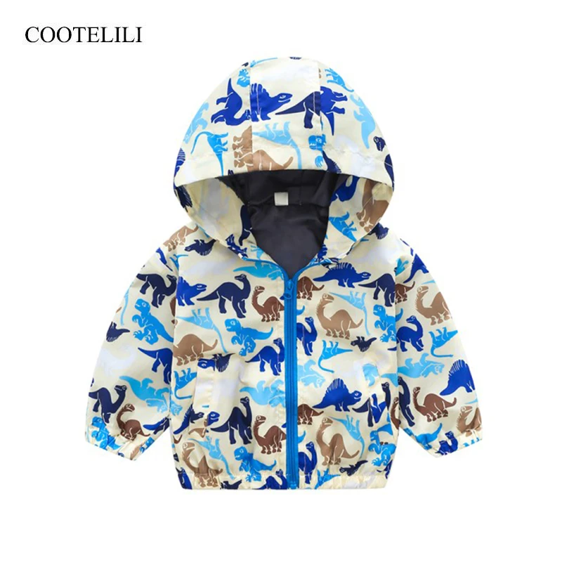 COOTELILI Baby Boys Coat Windbreaker Long Sleeve Children Dinosaur Printing  Jacket Kids Boys Outerwear Coats Clothes 90-130cm