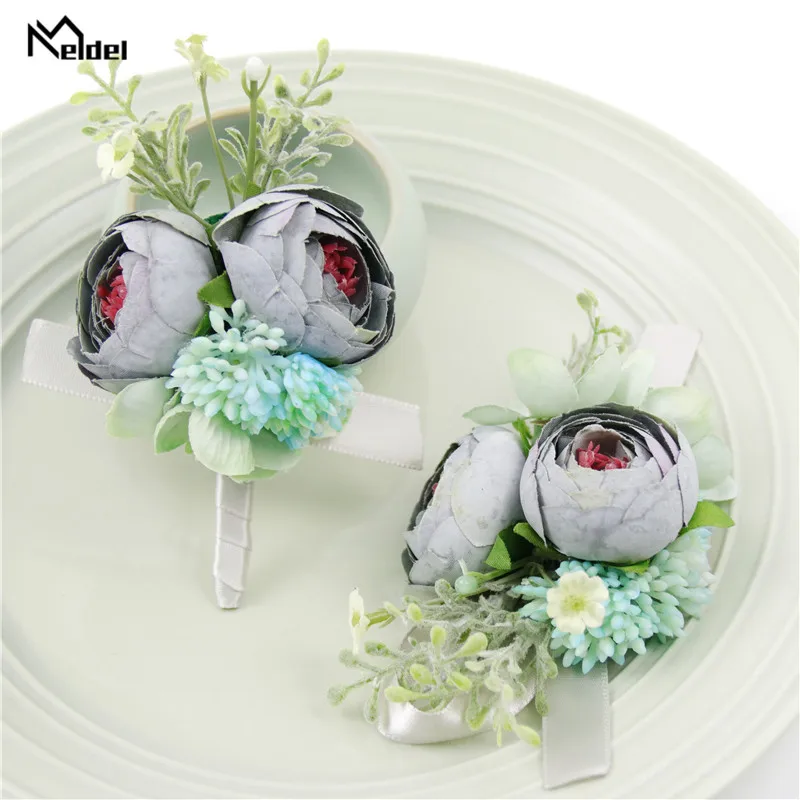 Meldel corsage, pulseira bufante de rosas para padrinhos de casamento, bracelete de pulso para damas de honra e testes