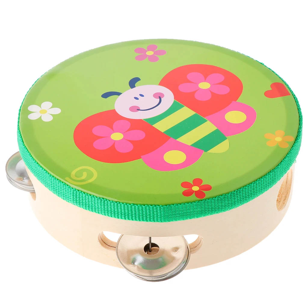 Tambourine Toy Animals Small Tambourine Drum for Kids Wood Tambourines Drum Bell Toy