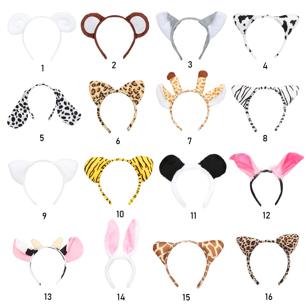 1PC Child Adult Animals Ears Headband Cartoon Rabbit Deer Tiger Horn Cosplay Costume Hair Band Birthday Party Props Xmas Gift