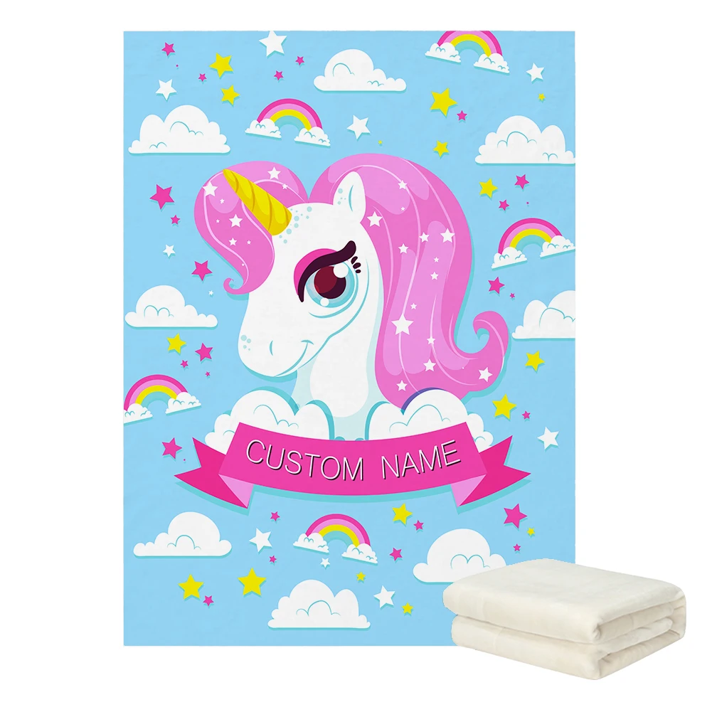 LVYZIHO Hand Drawn Unicorn Custom Name Baby Boy/Girl Blanket - 30x40 / 48x60 / 60x80 Inches - Fleece Blanket