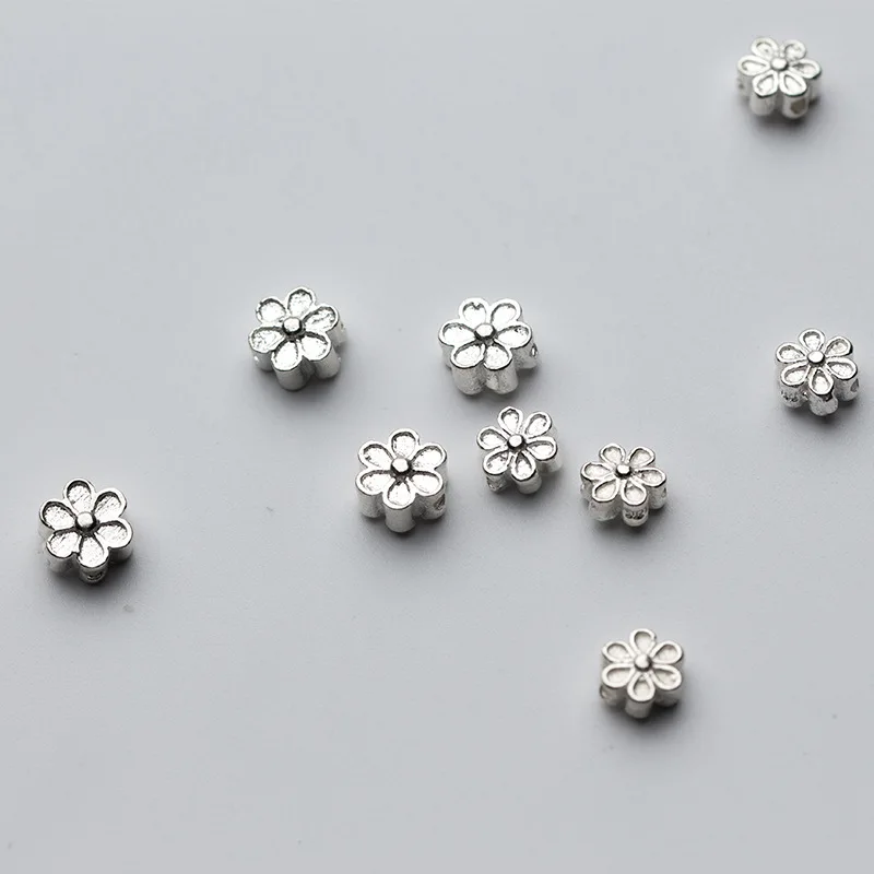 Real 925 Sterling Silver Accessories Flower Shape Spacer Beads for DIY Bracelet Necklace Jewelry Findings