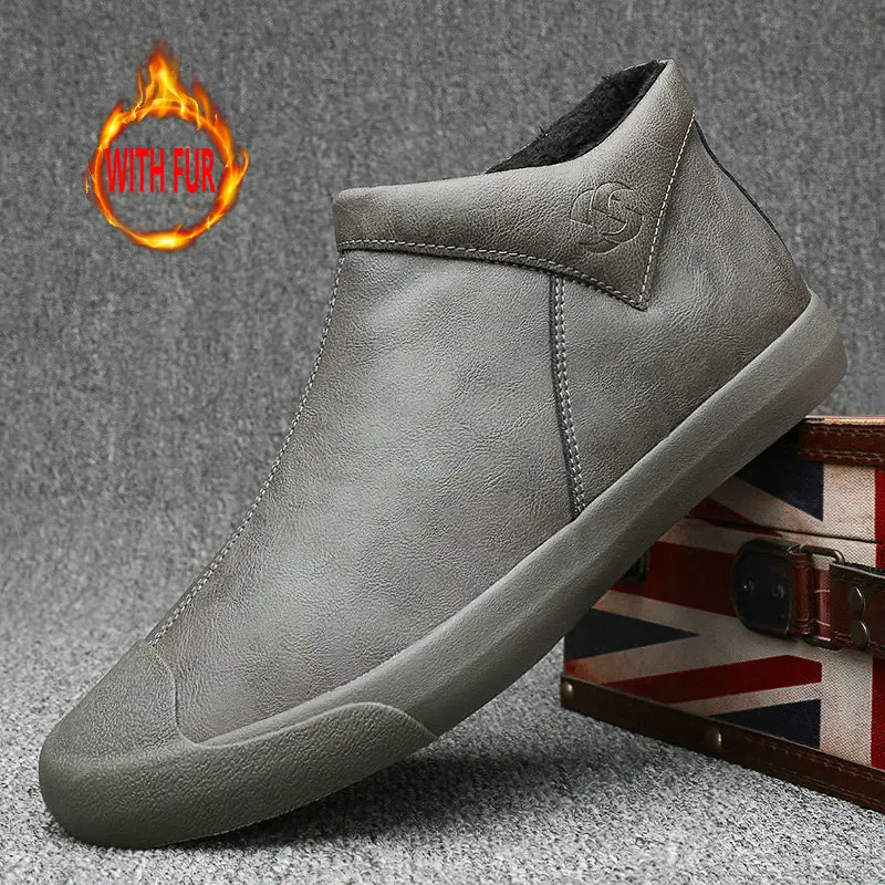 Winter Outdoor Waterproof Warm Sneakers Non-slip Rubber Fashion Low Male snow winter boots plush Men\'s Casual Shoes A21-7777