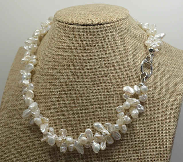 Unique Pearls Jewellery White Pearl Necklace 2 Rows Baroque Natural Freshwater Pearl Crystal Perfect Women Gift Fine Jewelry