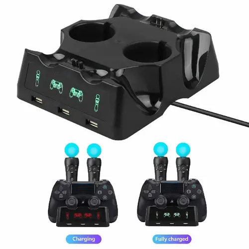 Imagen 2 del producto Soporte de estación de carga para controlador 4 en 1 para Playstation PS4 PSVR VR Move Quad Charger para controlador PlayStation