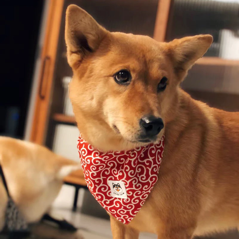 Tang grass pattern Shiba large and small dog Akita triangle scarf saliva towel collar scarf and Dog Ribbon Collar Saliva Scarf