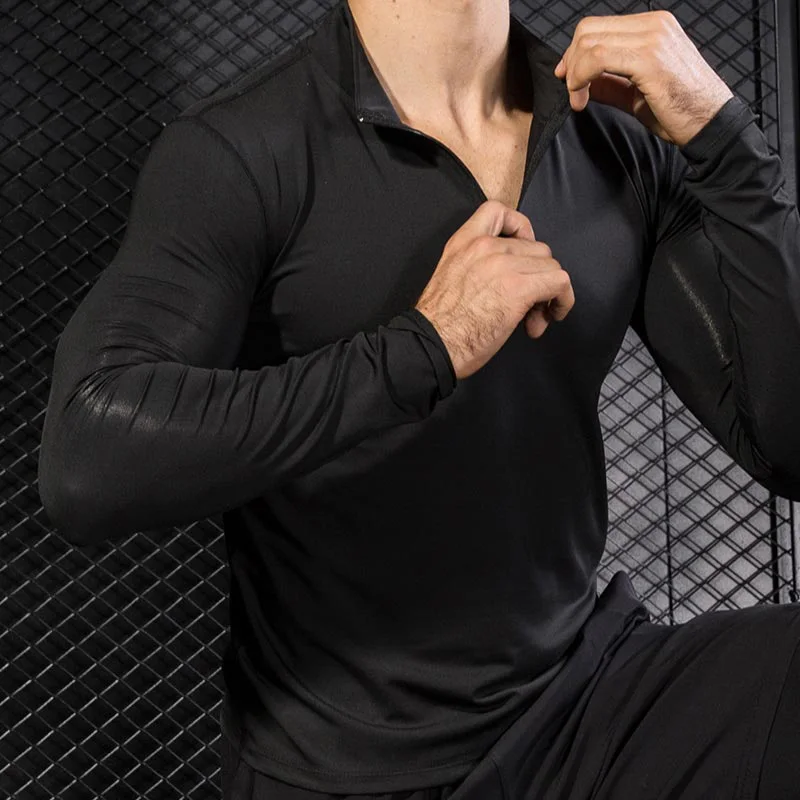 2021 Running Shirt Men's Long-Sleeved Fitness Slim Top Men's Compression Dry Half Zipper Leisure Fitness Quick-Drying T-Shirt