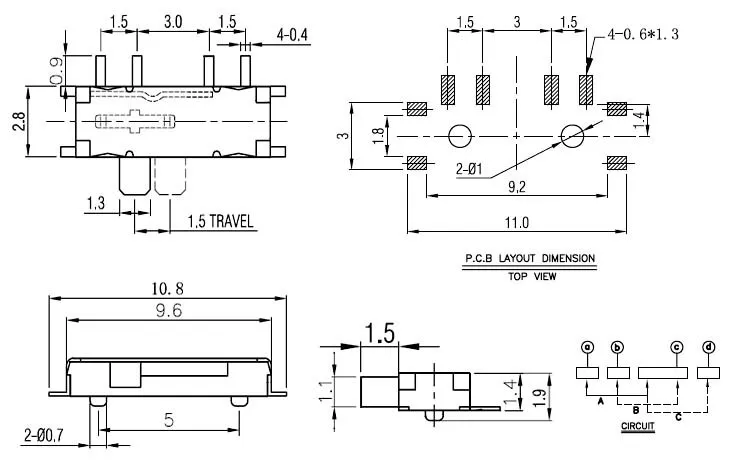 Interruptor deslizante en miniatura MSK-13C01, 8 pines, 1P3T, SP3T, ON-ON, ángulo recto, SMT/SMD, PCB, 1,50mm de altura, 20 Uds.