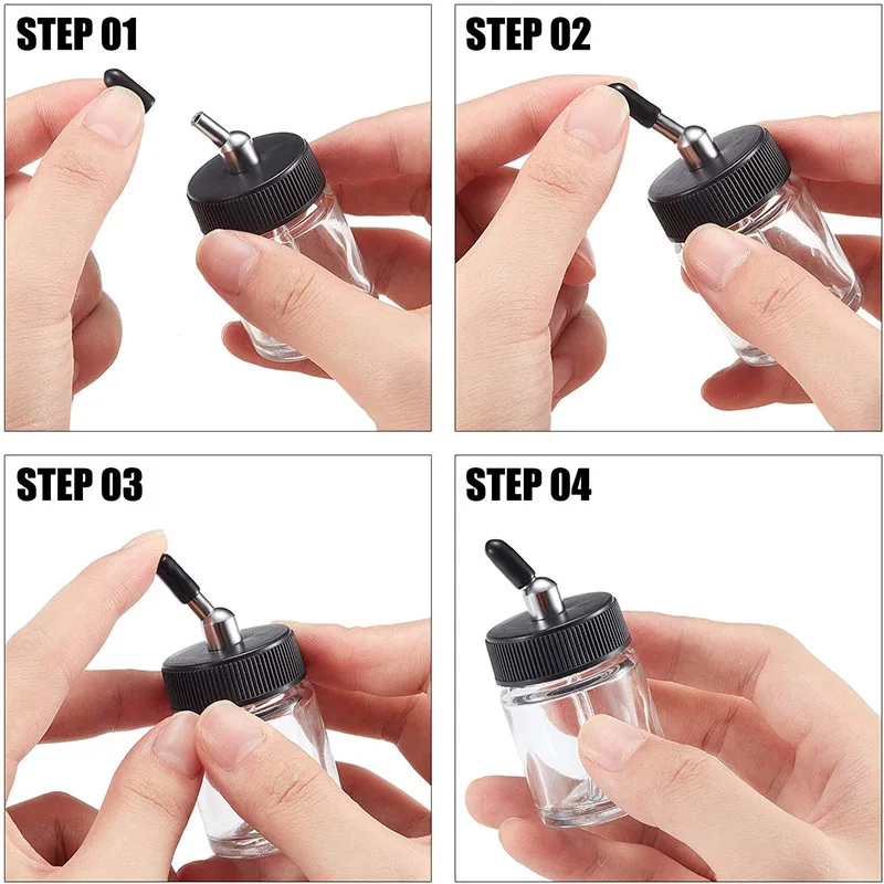 Airbrush Bottles Caps Airbrush Jar Caps Pour Covers Siphon Adapter Liquor Spout Covers for Airbrush Bottle Jar Caps Black (30pc)