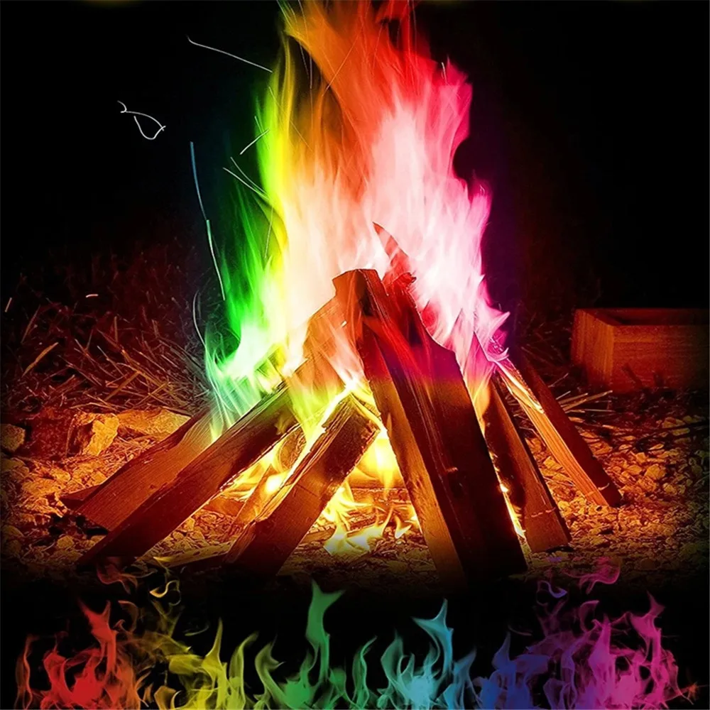 Magie Feuer Bunte Flammen Pulver Lagerfeuer Sachets Pyrotechnik Magie Trick Party Mysterious Feuer Camping Wandern Überleben Werkzeuge