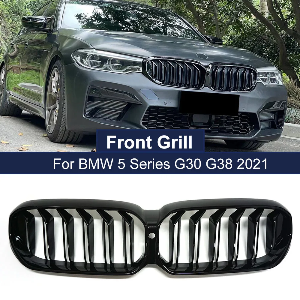 

One Piece Car Front Bumper Racing Grill for BMW 5 Series G30 G38 G31 F90 M5 LCI 20-22 Gloss Black ABS Plastic Dual Line Grilles