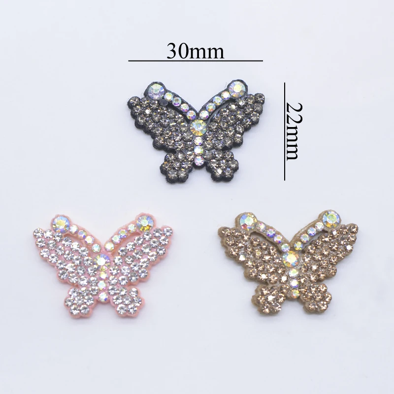 20Pcs 30*22mm Padded Rhinestone Butterfly Patches for DIY Crafts Clothes Hat Headwear Hair Clips Decor Appliques Accessories