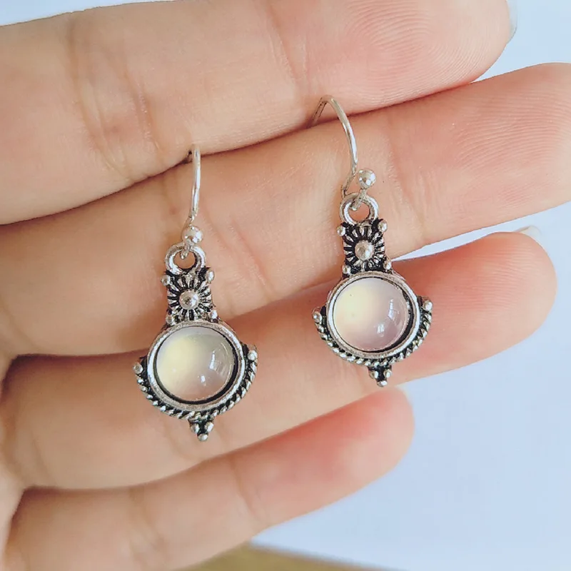 Simple Pendientes Jewelry Silver Color Moonlight Opal Earrings For Women Promise Wedding Jewelry Girlfriend Gift Bijoux