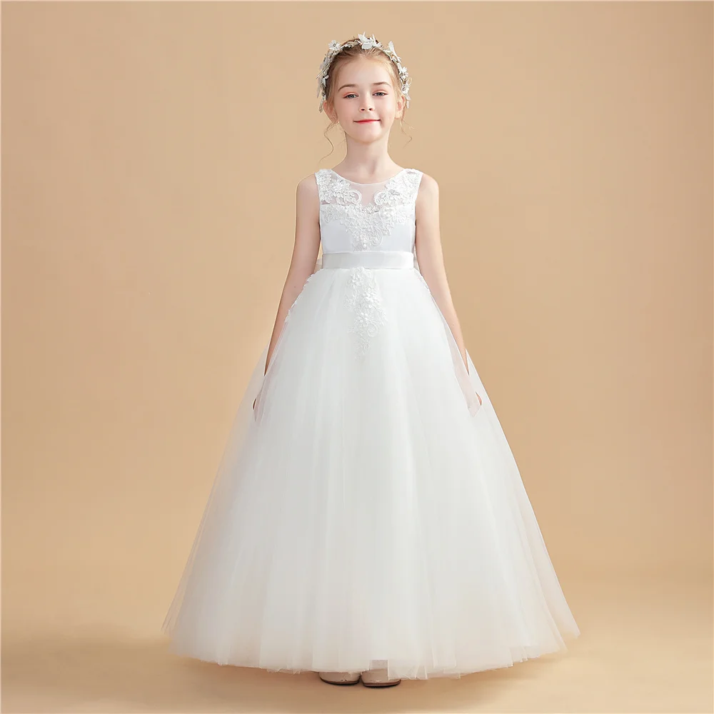 Princesa Flower Girl Dress para crianças, concurso de baile, vestido de noite, casamento, festa de aniversário, festa, banquete, baile