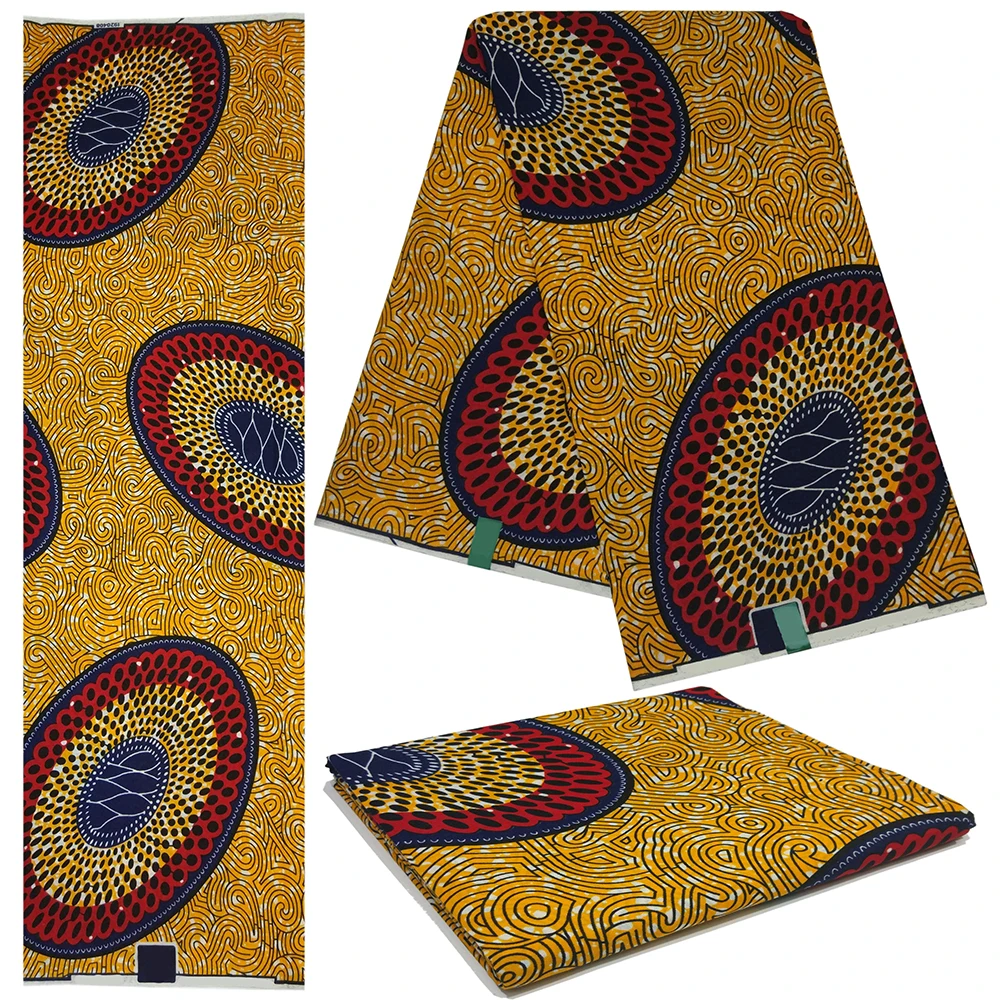 Tissu africain à motifs Polyester jaune, Pagne garanti, Wax à imprimés, nouvel arrivage 2019