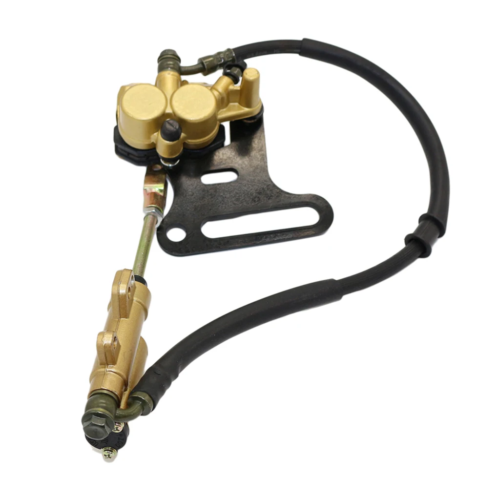 12mm Rear Disc Hydraulic Brake Assembly Caliper Master Cylinder with Pad for 50cc-125cc ATV Go Kart Quad (Golden)