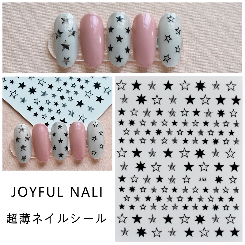 1 pçs branco preto estrelas unhas adesivos pentagrama irregular decalques rosa laser brilhante brilhos luz das estrelas manicure ornamentos sliders