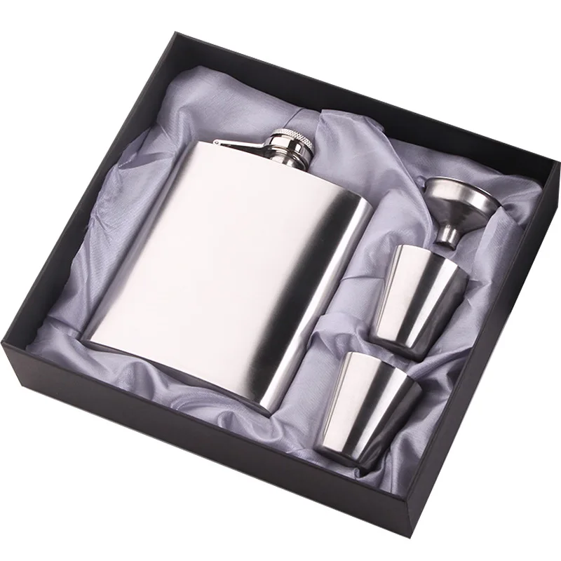 

Portable Stainless Steel Flagon 7 Oz Small Flagon High- End Set Wine Glass Funnel Hip Flask Gift Box