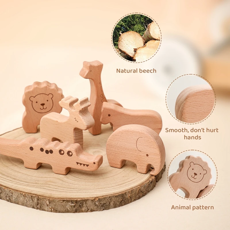 6Pc/Set NEW Animal Beech Wooden Nesting Stacking Building Blocks Toy BPA Free Baby Montessori Games Educational Toys Gifts