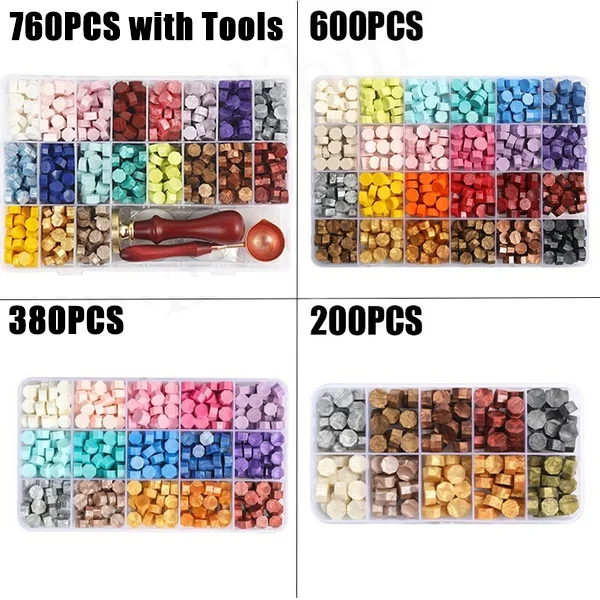 200/380/600/760Pcs DIY Vintage Octagon Lacquer Wax ชุดสำหรับซองจดหมายเชิญตกแต่ง