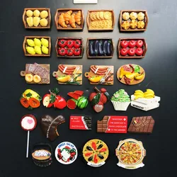 Hand Painting 3d Magnet Refrigerator Food Mini Fruit Vegetable Bread Pizza Cute Magnets for Fridge Kitchen Decor Accessories