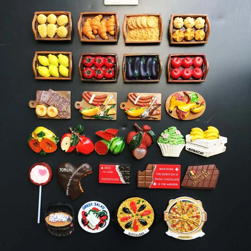 Hand Painting 3d Magnet Refrigerator Food Mini Fruit Vegetable Bread Pizza Cute Magnets for Fridge Kitchen Decor Accessories