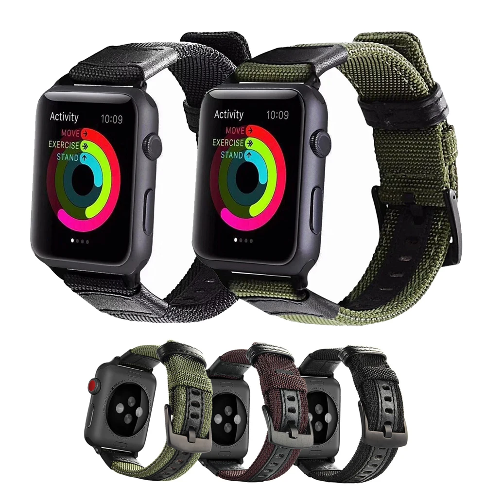 

Nylon Strap Band For Apple Watch Strap 44mm 40mm 42mm 38mm Leather Loop Buckle Bracelet For Iwatch Series 5 4 3 2 1 Wristband