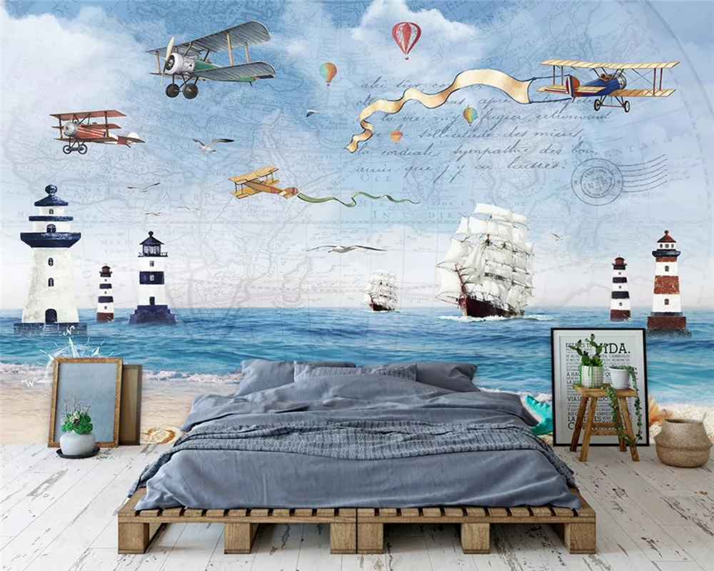 beibehang Customized modern personality fashion 3d wallpaper airplane sea background papel de parede wall papers home decor