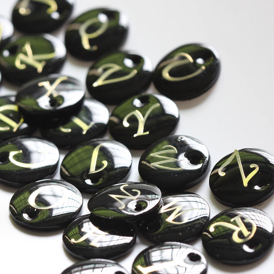 Black Enamelled Natural Shell with Alphabet Charm - Alphabet - Letter - Round 15mm (G265)