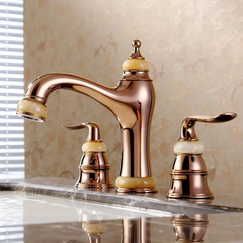 Luxury brass three holes two handle bathroom sink faucet brass copper cold hot water basin mixer faucet Gold or Rose gold