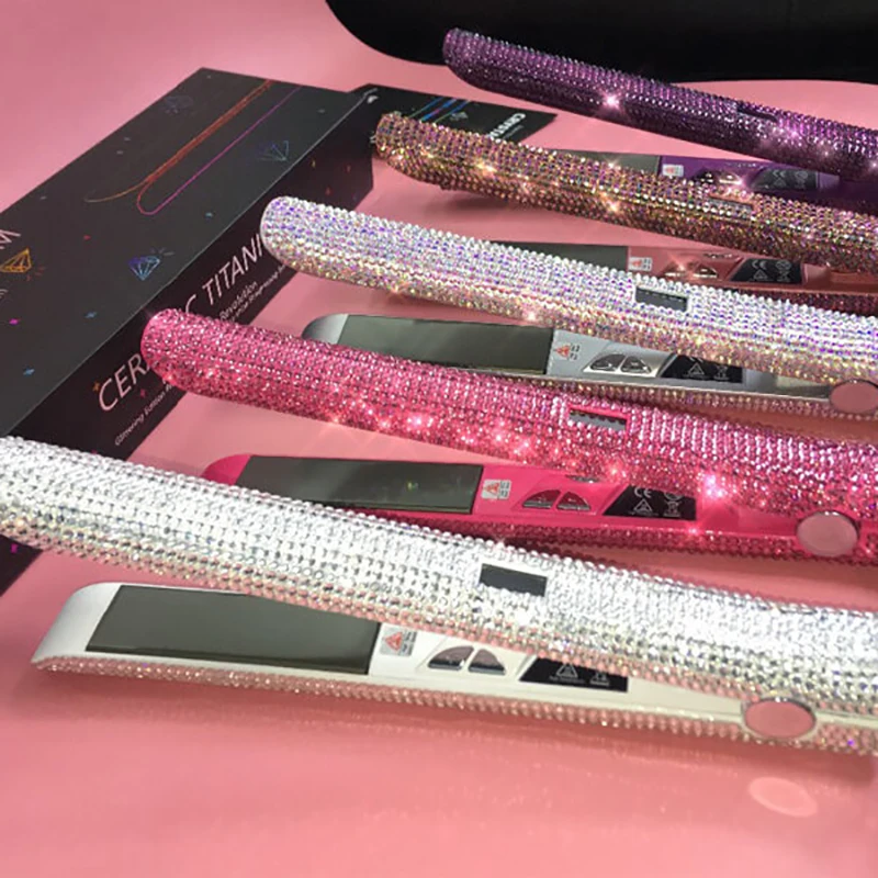 Professional Custom Private Label Diamond Rhinestone Best Selling Flat Iron Titanium Ceramic Bling Hair Straightener