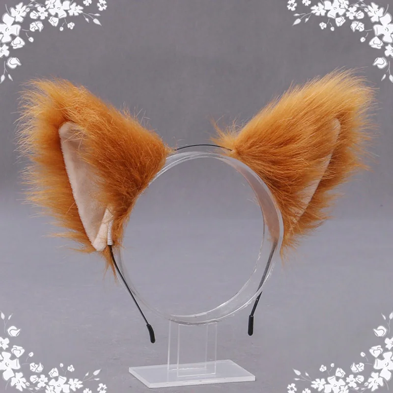 Diadema de pelo de zorro y gato para niña, diadema de pelo de imitación con orejas de animales, accesorios para el cabello