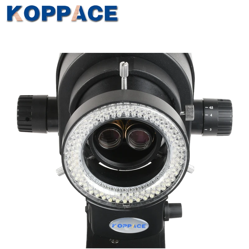 KOPPACE 3.5X-90X Large platform Black Binocular Stereo Microscope 144 LED Ring Light Includes10X and 20X Eyepiece