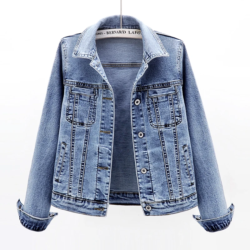 2024 Spring Autumn New Denim Jacket Women Plus Size 5XL Vintage Slim Long Sleeve Jeans Jacket Short Student Outwear Casual Tops