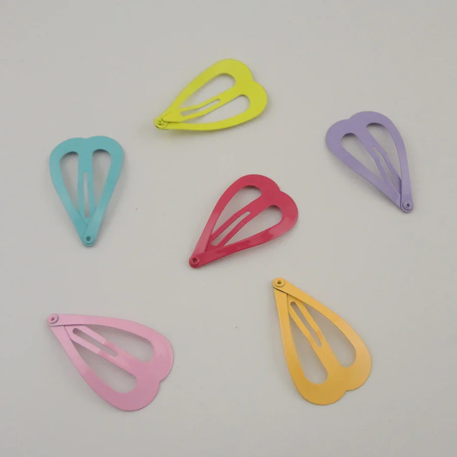 

50PCS 2.4cm*4.0cm Colorful Filigree Heart Hair Clips Kids Metal Snaps Clip Children Side Hairpins Hairgrips for Girls