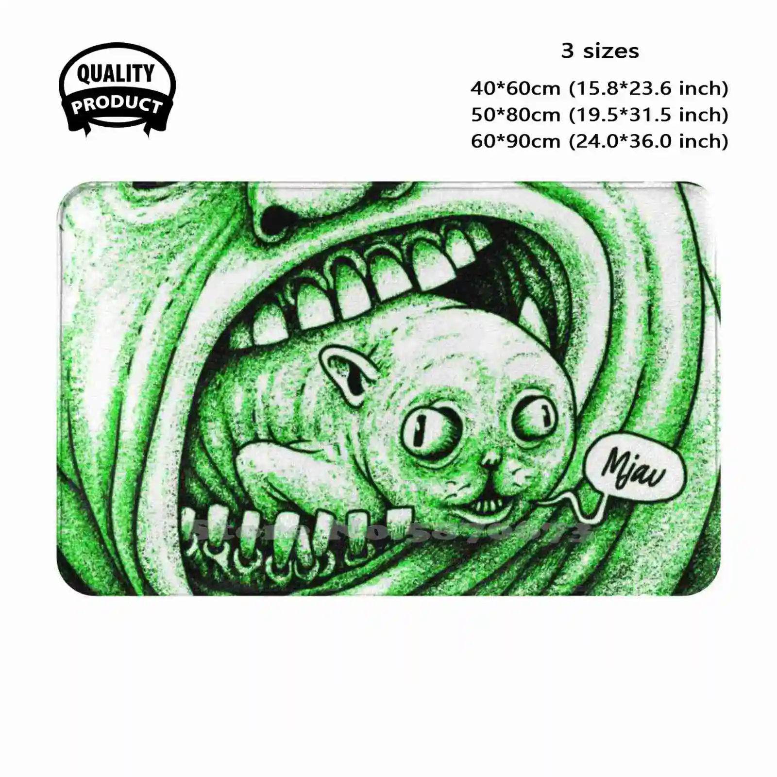 Cat In Mouth ( Greenish ) Soft Cushion Home Carpet Door Mat Car Rug Cats Weird Strange Cartoon