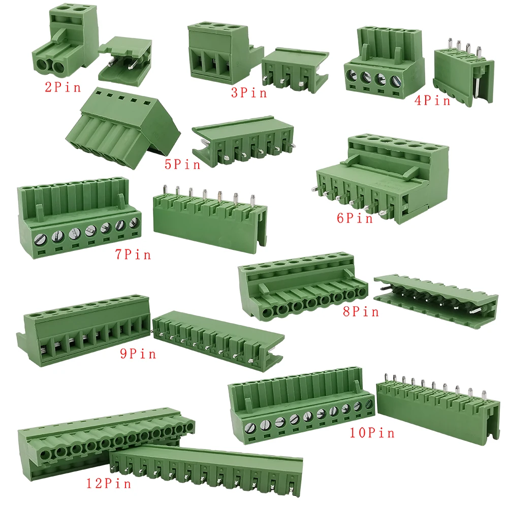 5Pair 2EDG 5.08 PCB terminal Block Connector 5.08mm Socket Plug Screw Terminal Block 2-12Pin 2edg Straight Needle Header Socket